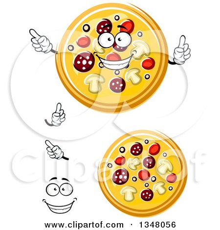 Clipart of a Cartoon Face, Hands and Pizzas 2 - Royalty Free Vector Illustration by Vector Tradition SM