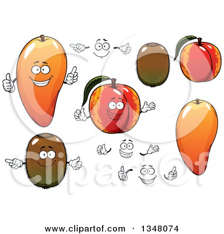 Clipart of Cartoon Mangoes, Peaches and Kiwis - Royalty Free Vector Illustration by Vector Tradition SM