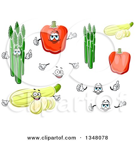 Clipart of Cartoon Asparagus, Bell Peppers and Squash - Royalty Free Vector Illustration by Vector Tradition SM
