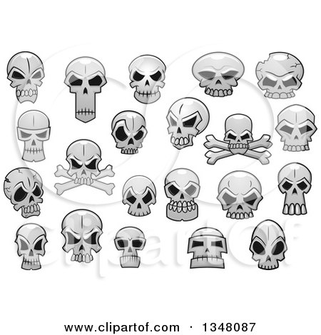 Clipart of Grayscale Monster Skulls - Royalty Free Vector Illustration by Vector Tradition SM