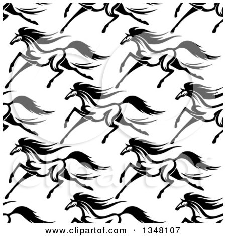Clipart of a Seamless Pattern Background of Black and White Running Horses 6 - Royalty Free Vector Illustration by Vector Tradition SM