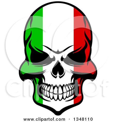 Clipart of a Grinning Evil Skull in Italian Flag Colors - Royalty Free Vector Illustration by Vector Tradition SM