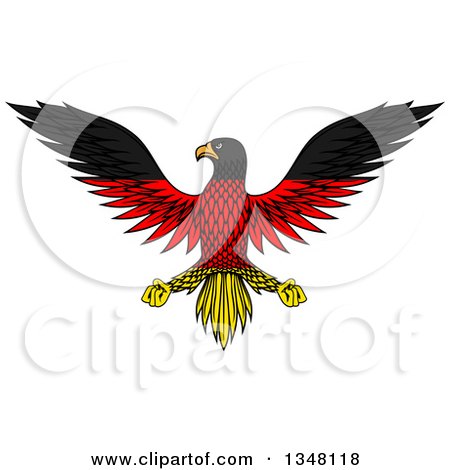 Clipart of a Flying German Flag Colored Eagle - Royalty Free Vector Illustration by Vector Tradition SM