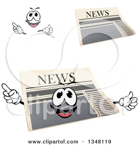 Clipart of a Cartoon Face, Hands and Newspapers 8 - Royalty Free Vector Illustration by Vector Tradition SM