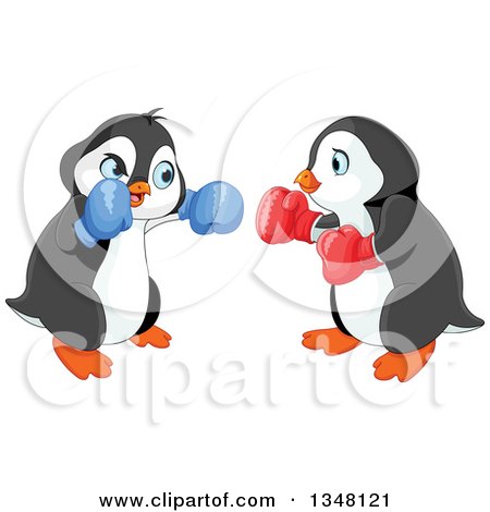 Clipart of Cute Penguin Fighters Boxing - Royalty Free Vector Illustration by Pushkin