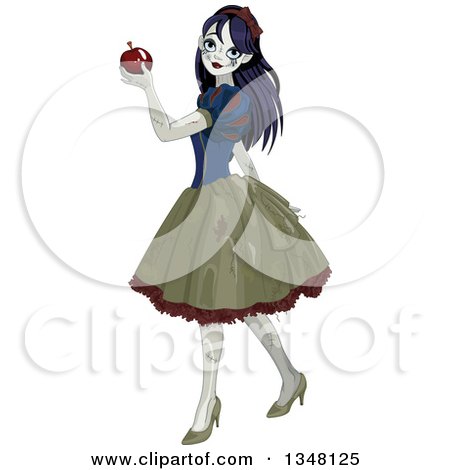 Clipart of a Halloween Zombie Snow White Holding an Apple - Royalty Free Vector Illustration by Pushkin