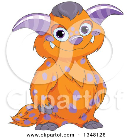 Clipart of a Cartoon Happy Orange and Purple Monster Smiling - Royalty Free Vector Illustration by Pushkin