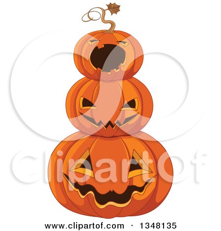 Clipart of a Stack of Carved Halloween Jackolantern Pumpkins - Royalty Free Vector Illustration by Pushkin
