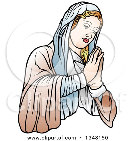 Clipart of Virgin Mary in Brown and Blue, Praying - Royalty Free Vector Illustration by dero