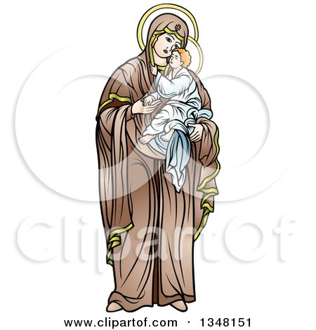 Clipart of Virgin Mary Holding and Embracing Baby Jesus - Royalty Free Vector Illustration by dero