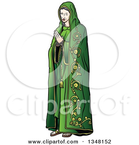 Clipart of Virgin Mary in Green, Praying - Royalty Free Vector Illustration by dero