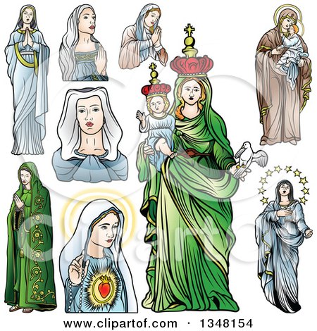 Clipart of Virgin Mary in Different Poses - Royalty Free Vector Illustration by dero