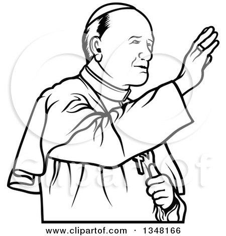Clipart of a Black and White Pope Waving - Royalty Free Vector Illustration by dero