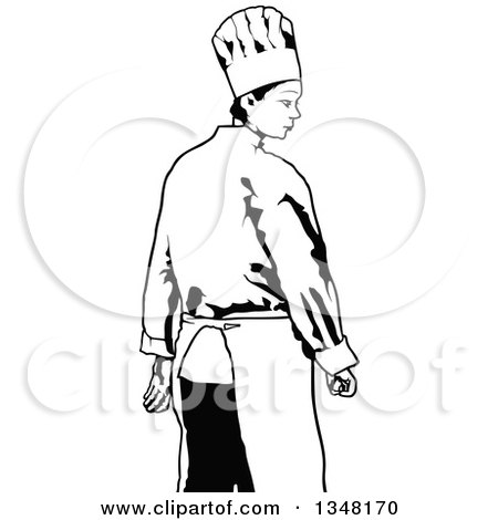 Clipart of a Rear View of a Black and White Female Chef - Royalty Free Vector Illustration by dero
