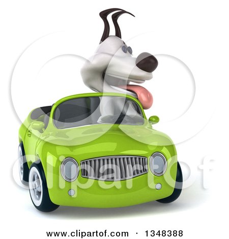 Clipart of a 3d Jack Russell Terrier Dog Driving a Green Convertible Car - Royalty Free Illustration by Julos