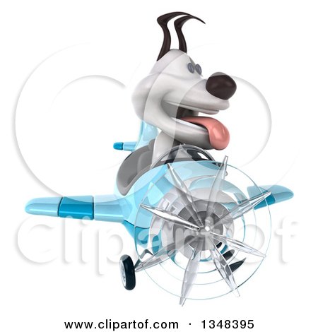 Clipart of a 3d Jack Russell Terrier Dog Aviator Pilot Flying a Blue Airplane - Royalty Free Illustration by Julos