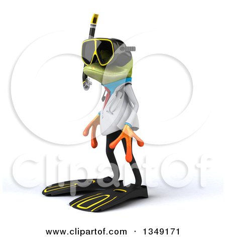 Clipart of a 3d Green Doctor Springer Frog in Snorkel Gear, Facing Left - Royalty Free Illustration by Julos