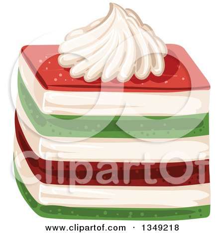 Clipart of a Red Cream and Green Layered Cake Garnished with Cream - Royalty Free Vector Illustration by merlinul