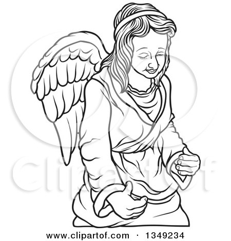 Clipart of a Black and White Female Angel - Royalty Free Vector Illustration by dero