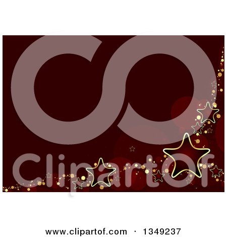Clipart of a Deep Red Christmas Background with Gold Stars, Dots and Flares - Royalty Free Vector Illustration by dero