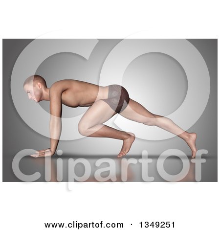 Clipart of a 3d Fit Caucasian Man Stretching in a Yoga Pose, on Gray 5 - Royalty Free Illustration by KJ Pargeter
