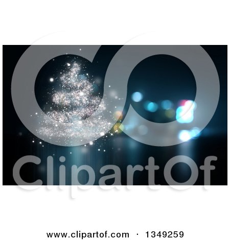 Clipart of a Magic Sparkle Christmas Tree over Bokeh Flares - Royalty Free Illustration by KJ Pargeter