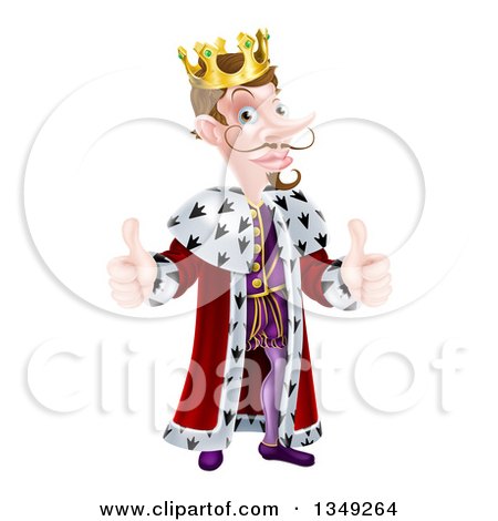 Clipart of a Posh and Snooty Caucasian King Giving Two Thumbs up - Royalty Free Vector Illustration by AtStockIllustration