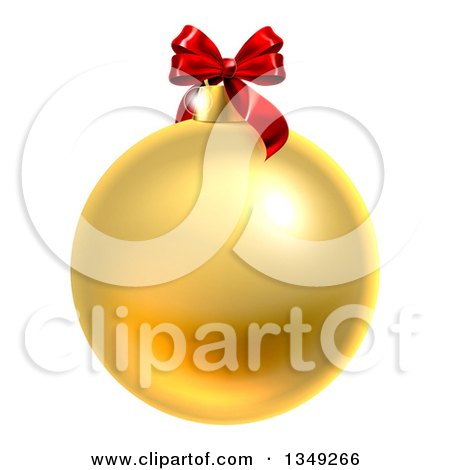 Clipart of a 3d Gold Christmas Bauble Ornament with a Red Bow - Royalty Free Vector Illustration by AtStockIllustration