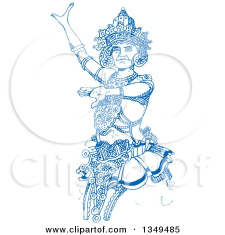 Clipart of a Blue Sketched Hand Drawn Kandyan Dancer - Royalty Free Vector Illustration by Lal Perera
