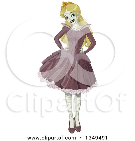 Clipart of a Halloween Zombie Sleeping Beauty Princess Posing with Hands on Her Hips - Royalty Free Vector Illustration by Pushkin