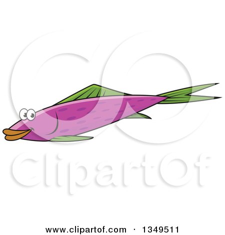 Clipart of a Cartoon Happy Purple Fish with Green Fins - Royalty Free Vector Illustration by Vector Tradition SM