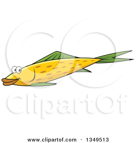 Clipart of a Cartoon Happy Yellow Fish with Green Fins - Royalty Free Vector Illustration by Vector Tradition SM
