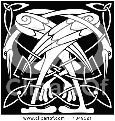 Clipart of White Celtic Knot Crane or Herons on Black 2 - Royalty Free Vector Illustration by Vector Tradition SM