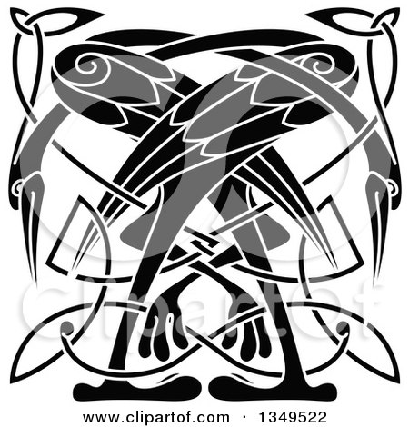 Clipart of Black and White Celtic Knot Cranes or Herons 4 - Royalty Free Vector Illustration by Vector Tradition SM
