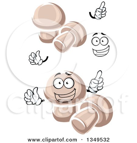Clipart of a Cartoon Face, Hands and Button Mushrooms - Royalty Free Vector Illustration by Vector Tradition SM