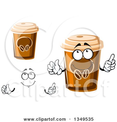 Clipart of a Cartoon Face, Hands and Take out Coffee Cups - Royalty Free Vector Illustration by Vector Tradition SM