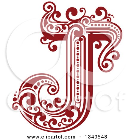 Clipart of a Retro Red and White Capital Letter J with Flourishes - Royalty Free Vector Illustration by Vector Tradition SM