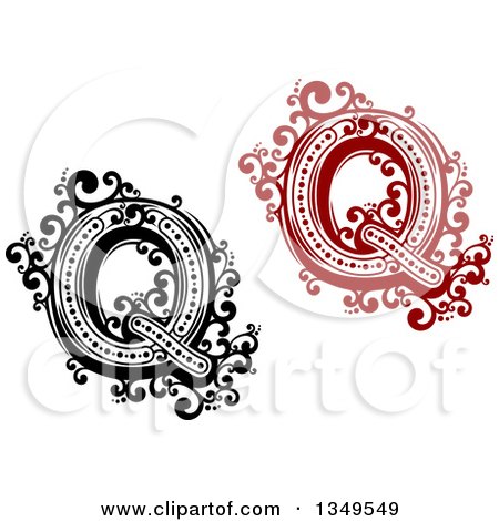 Clipart of Retro Black and White and Red Capital Letter Q with Flourishes - Royalty Free Vector Illustration by Vector Tradition SM