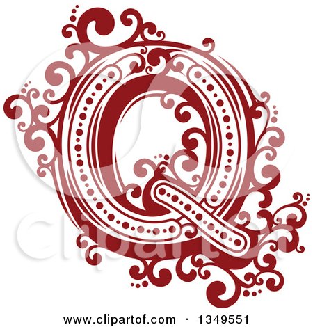 Clipart of a Retro Red and White Capital Letter Q with Flourishes - Royalty Free Vector Illustration by Vector Tradition SM