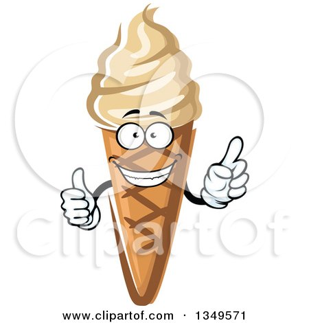 Clipart of a Cartoon French Vanilla Ice Cream Waffle Cone Character - Royalty Free Vector Illustration by Vector Tradition SM