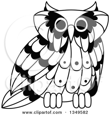 Clipart of a Cute Black and White Owl - Royalty Free Vector Illustration by Vector Tradition SM
