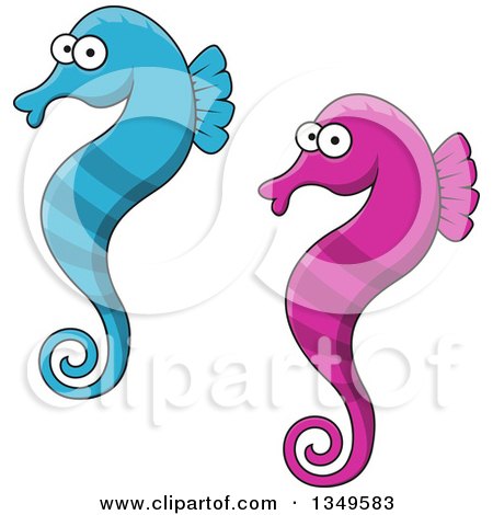 Clipart of Cartoon Purple and Blue Seahorses - Royalty Free Vector Illustration by Vector Tradition SM