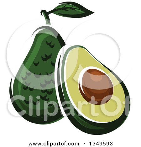 Clipart of Cartoon Halved and Whole Avocados - Royalty Free Vector Illustration by Vector Tradition SM