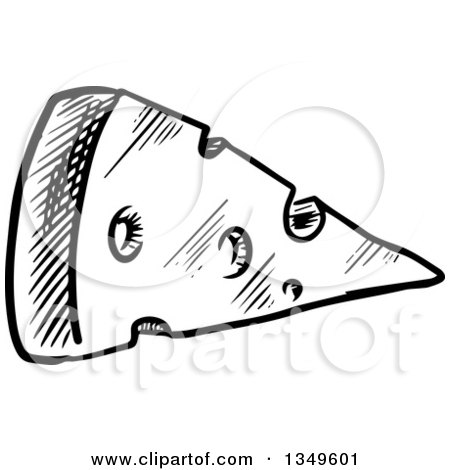 Clipart of a Black and White Sketched Wedge of Cheese - Royalty Free Vector Illustration by Vector Tradition SM
