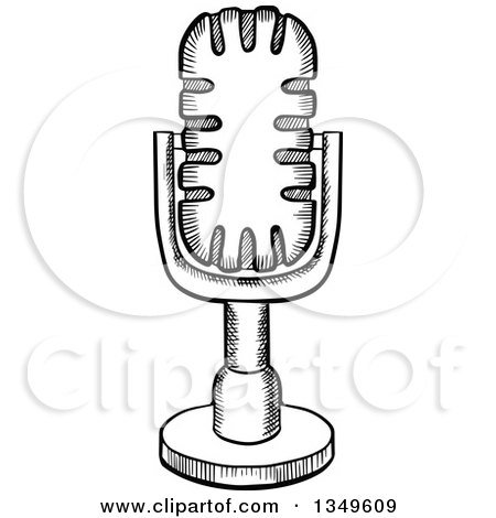 Clipart of a Black and White Sketched Microphone - Royalty Free Vector Illustration by Vector Tradition SM