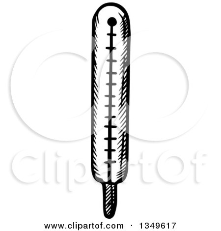 Clipart of a Black and White Sketched Thermometer - Royalty Free Vector Illustration by Vector Tradition SM