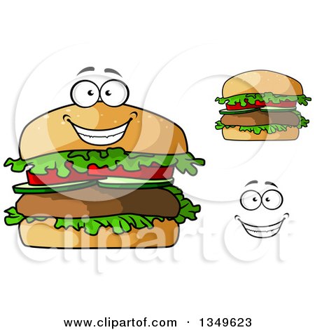 Clipart of a Cartoon Face, Hands and Hamburgers - Royalty Free Vector Illustration by Vector Tradition SM