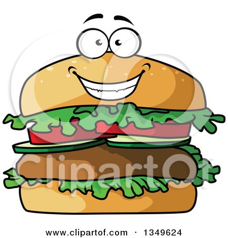 Clipart of a Cartoon Happy Hamburger Character - Royalty Free Vector Illustration by Vector Tradition SM