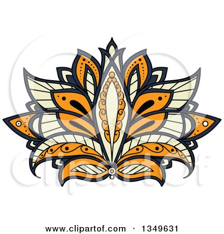 Clipart of a Beautiful Ornate Orange, Pastel Yellow and Blue Henna Lotus Flower - Royalty Free Vector Illustration by Vector Tradition SM