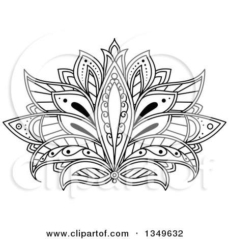 Clipart of a Beautiful Ornate Black and White Henna Lotus Flower - Royalty Free Vector Illustration by Vector Tradition SM